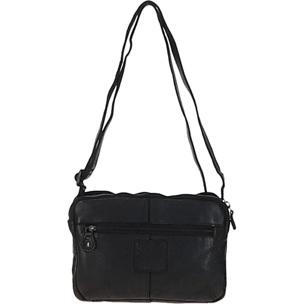 3 Section Vintage Woven Leather Shoulder Bag Black :  D-71