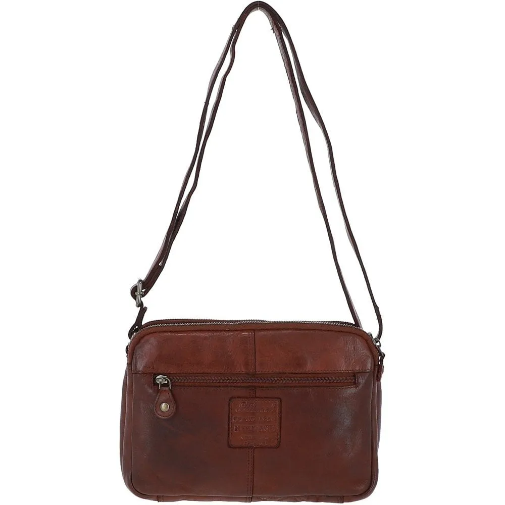 3 Section Vintage Woven Leather Shoulder Bag Cognac :  D-71