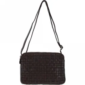 3 Section Vintage Woven Leather Shoulder Bag Dark Brown :  D-71