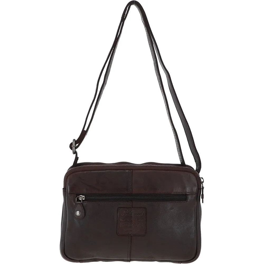 3 Section Vintage Woven Leather Shoulder Bag Dark Brown :  D-71