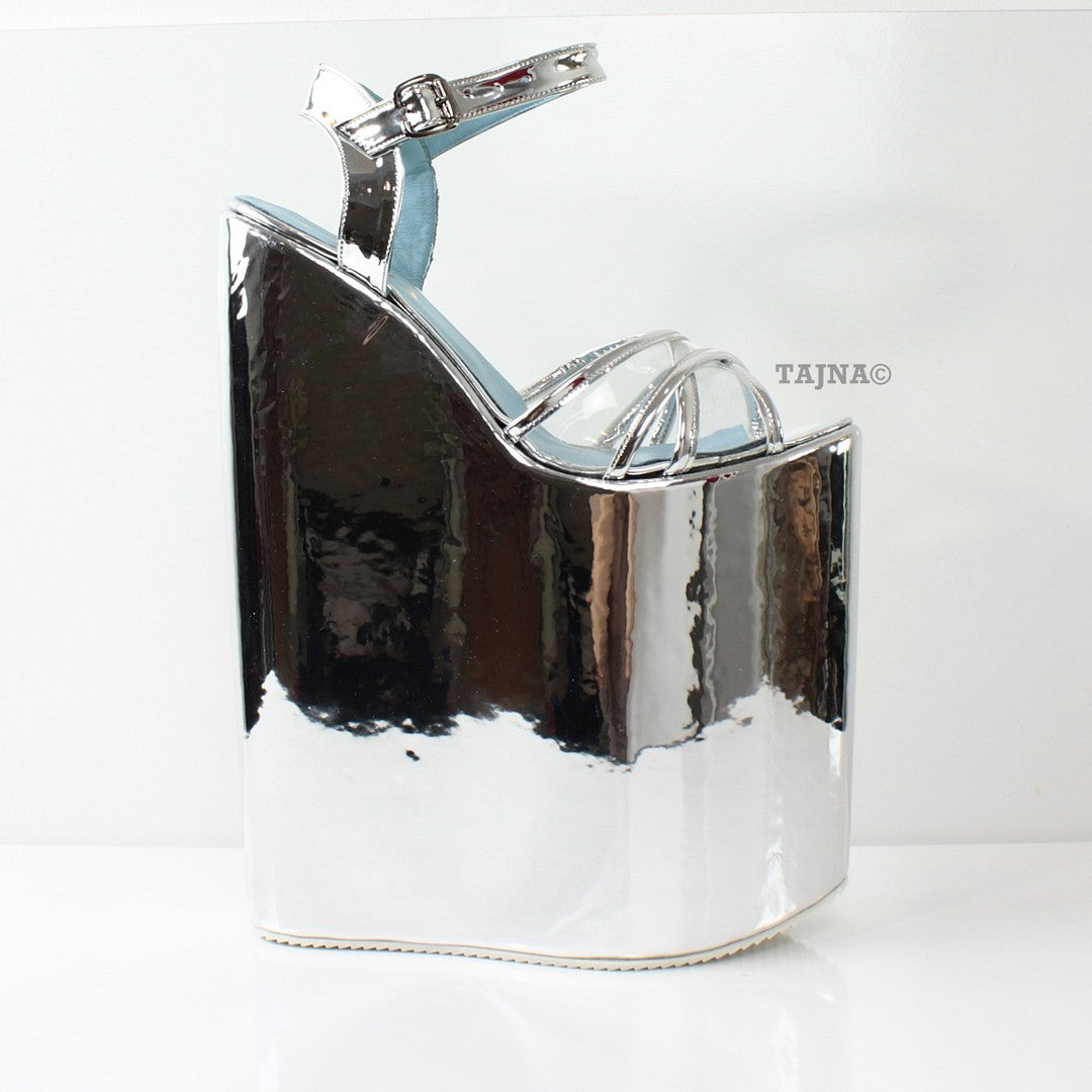 30 cm Silver Super High Heel Show Mega Platform Shoes