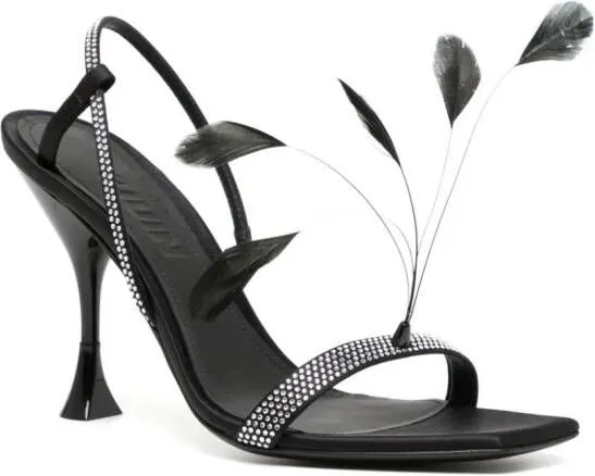 3juin Elettra 100mm feather-detail leather sandals Black