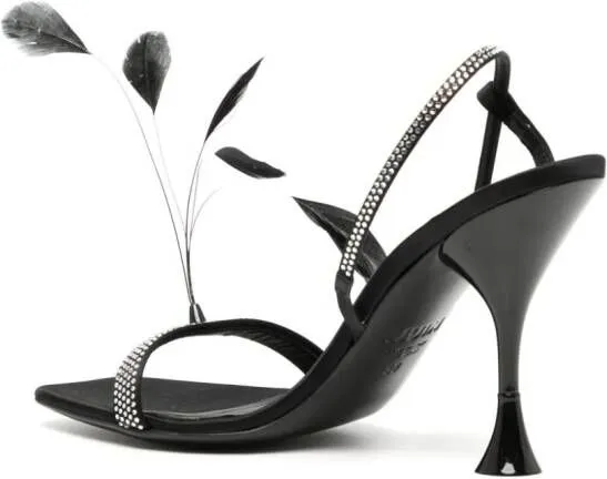 3juin Elettra 100mm feather-detail leather sandals Black