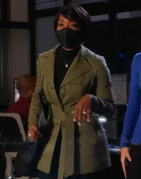 9-1-1 S04 Angela Bassett Green Coat | Athena Grant Olive Belted Coat