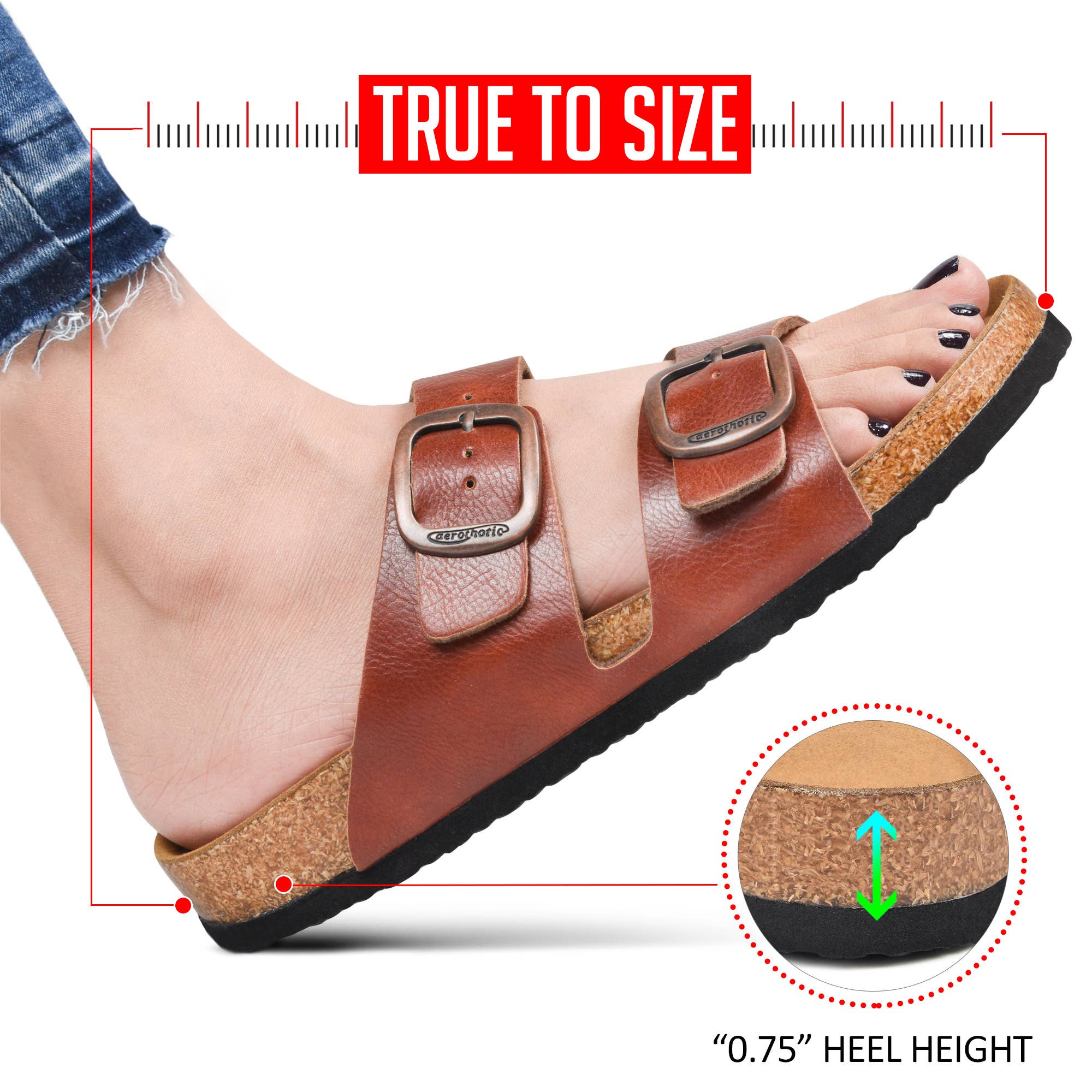 Aerothotic Arete Dual Strap Slide Sandals in Brown