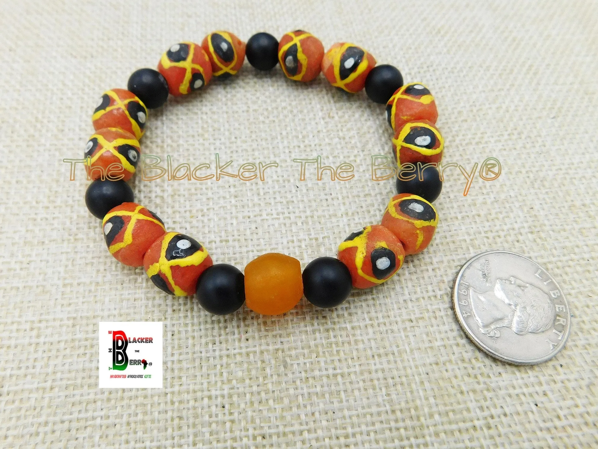 African Beaded Bracelets Men Women Jewelry Ethnic Orange Black Handmade