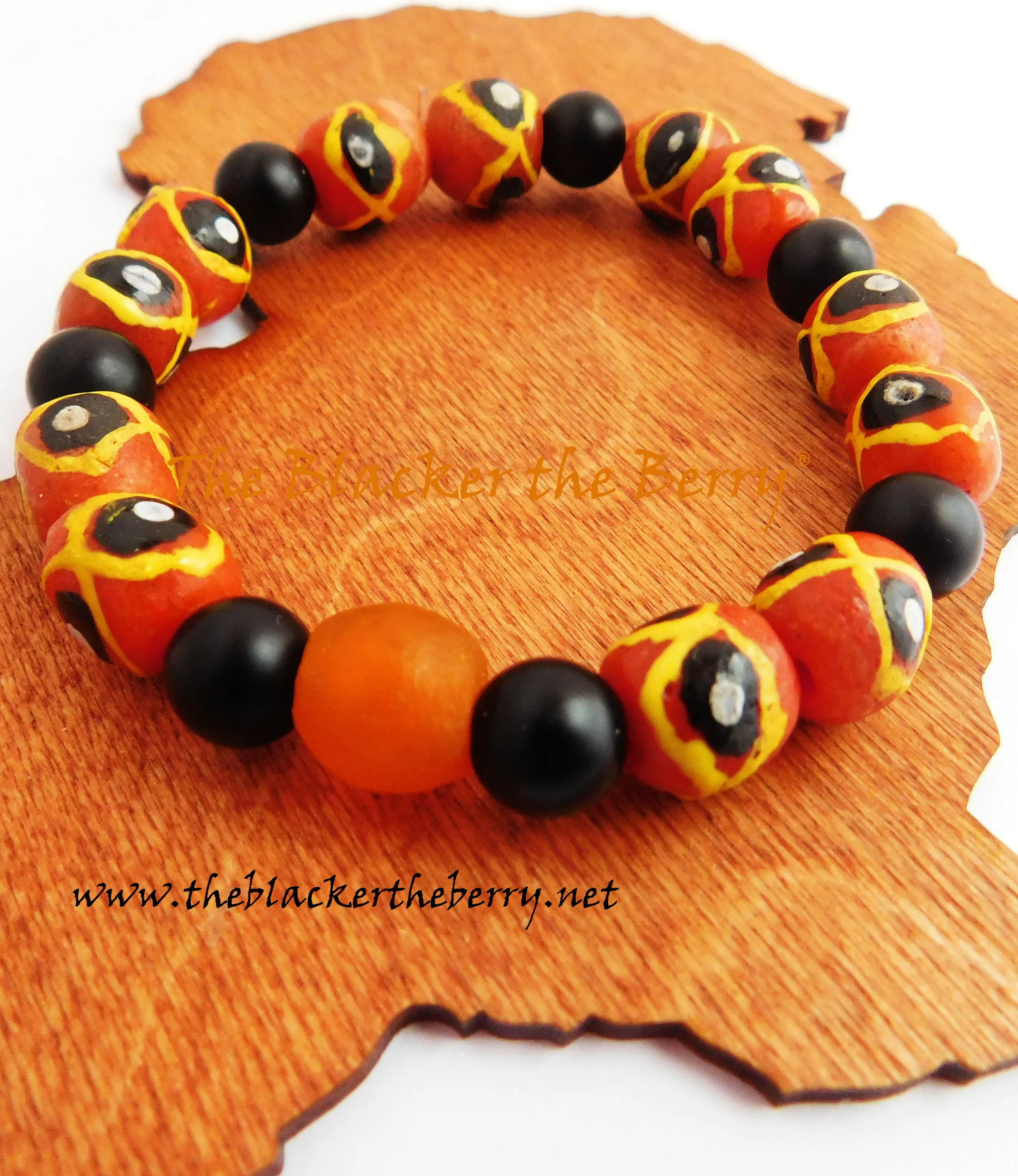 African Beaded Bracelets Men Women Jewelry Ethnic Orange Black Handmade