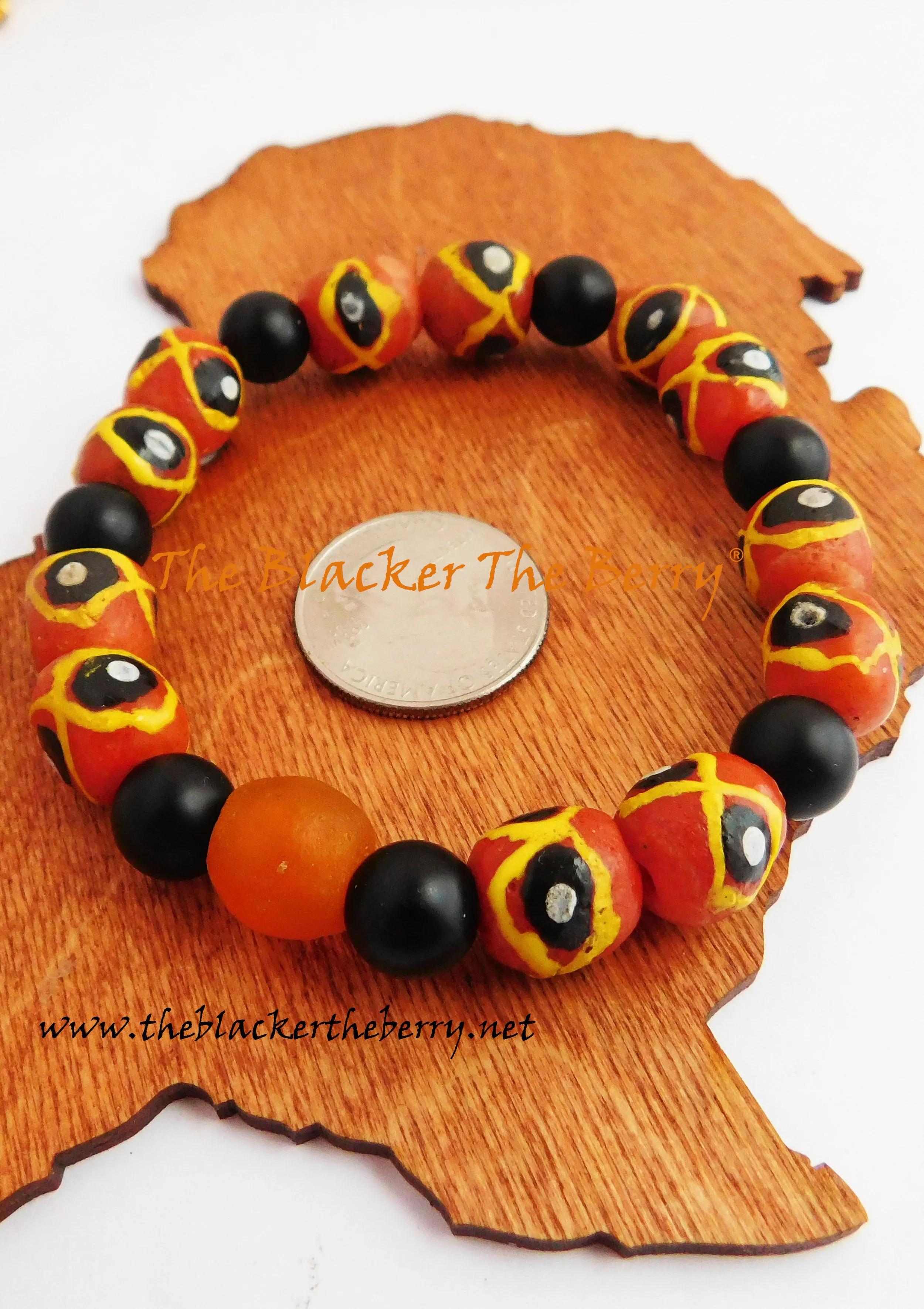 African Beaded Bracelets Men Women Jewelry Ethnic Orange Black Handmade