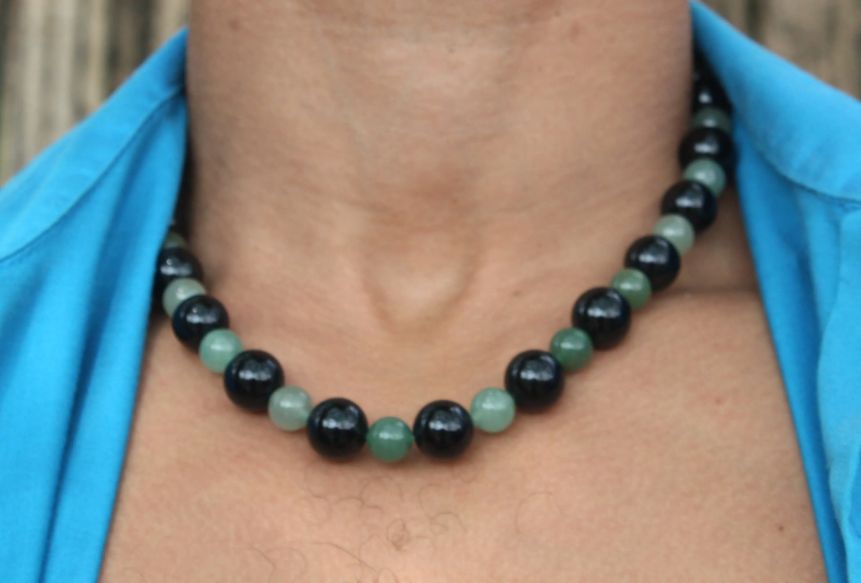 African Necklace Green Aventurine & Black Onyx Necklace Crystal Beaded Necklace for Men/Women