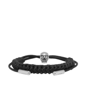 Alexander McQueen Skull Woven Leather BraceletBlack