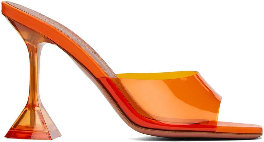 Amina Muaddi Orange Lupita Glass Slipper Heeled Sandals