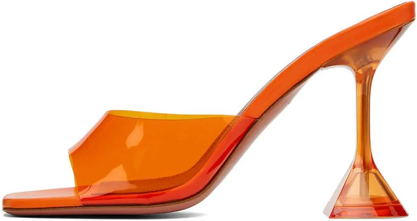 Amina Muaddi Orange Lupita Glass Slipper Heeled Sandals