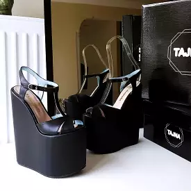 Ankle Strap Black Peep Toe High Heel Wedge Platform Sandals