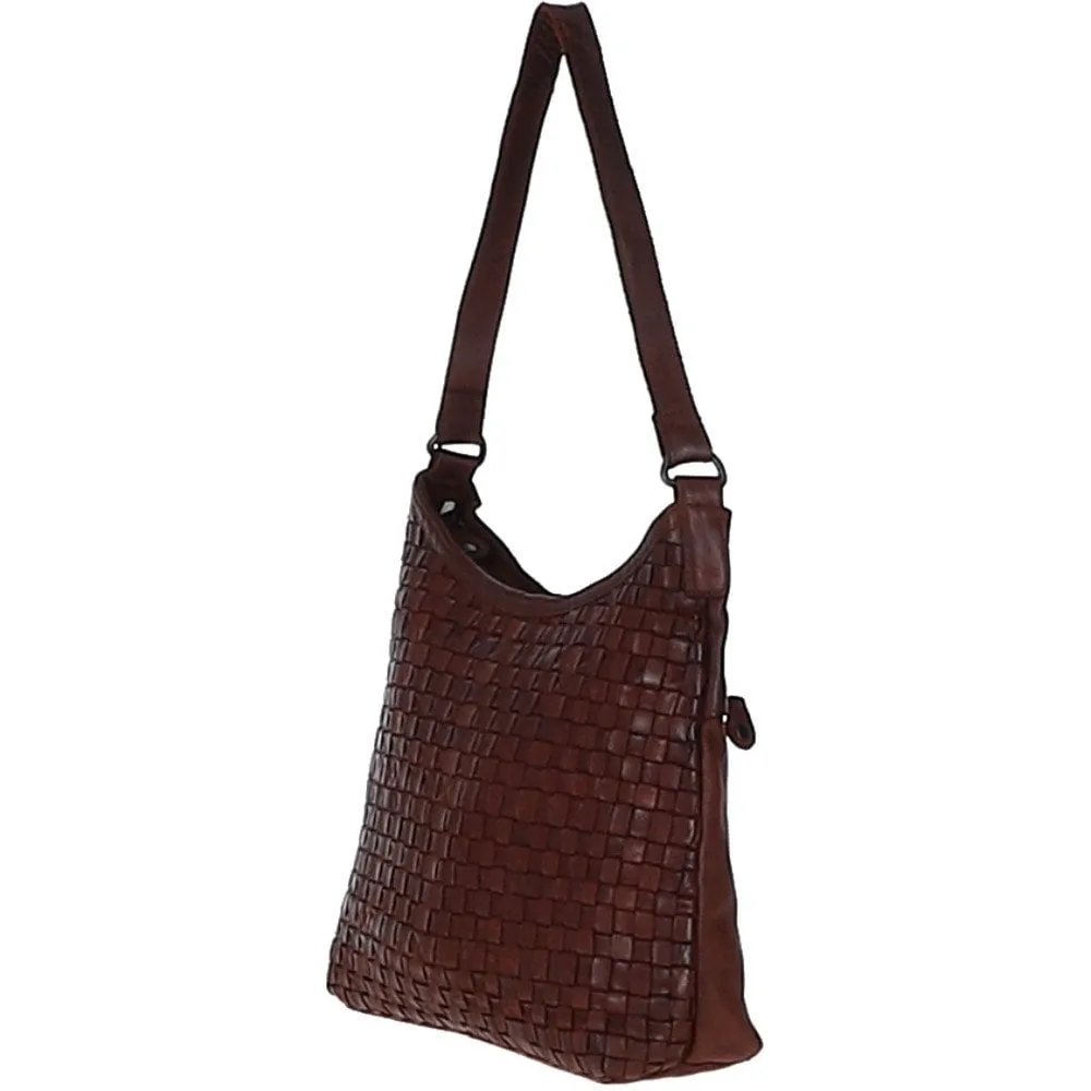 Ashwood Vintage Woven Leather Shoulder Bag Cognac: D-77