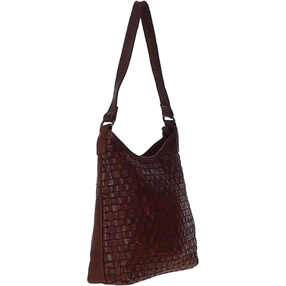 Ashwood Vintage Woven Leather Shoulder Bag Cognac: D-77