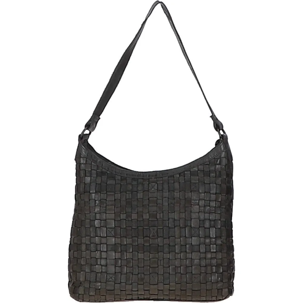 Ashwood Vintage Woven Leather Shoulder Bag Dark Grey: D-77