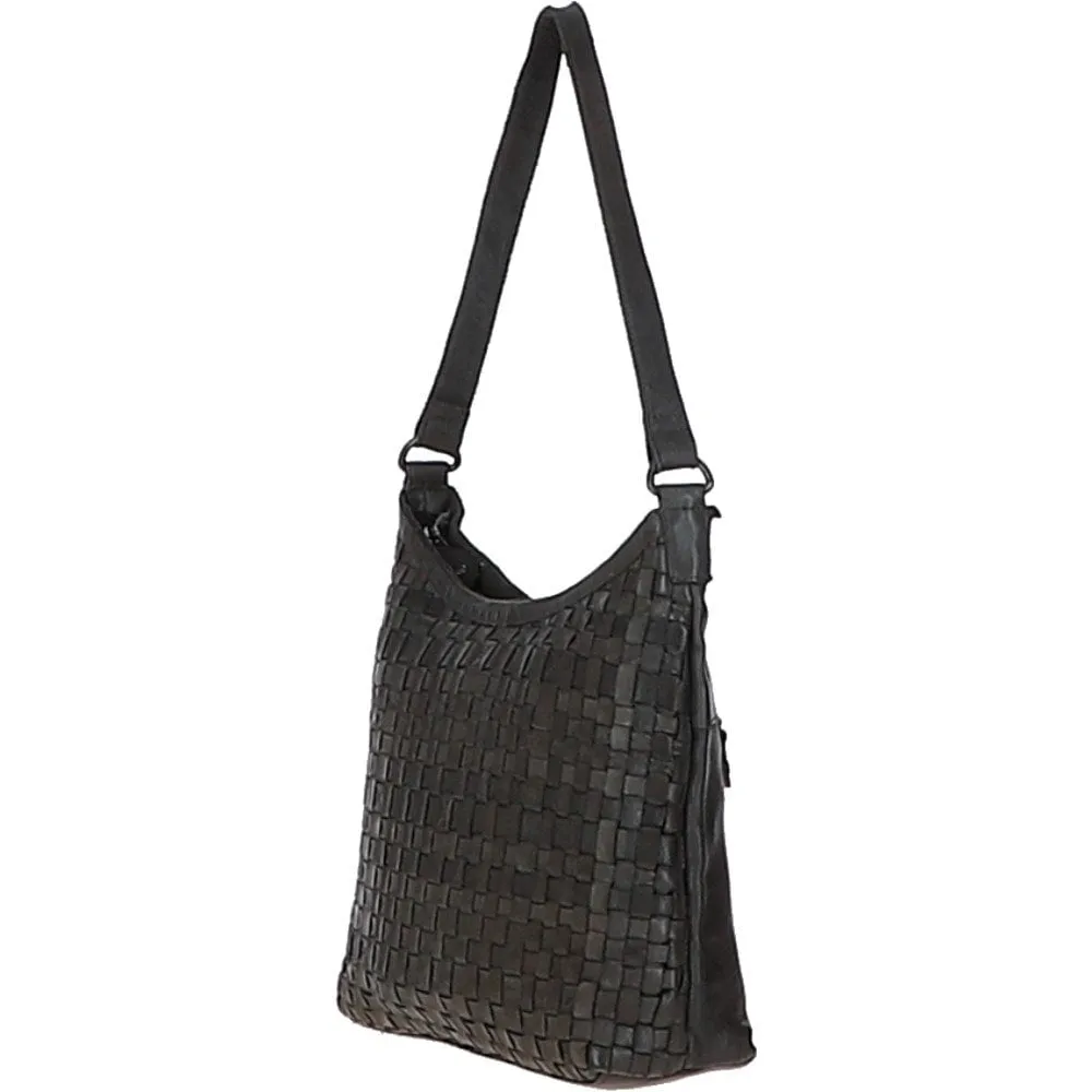 Ashwood Vintage Woven Leather Shoulder Bag Dark Grey: D-77