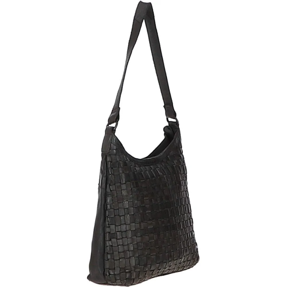 Ashwood Vintage Woven Leather Shoulder Bag Dark Grey: D-77