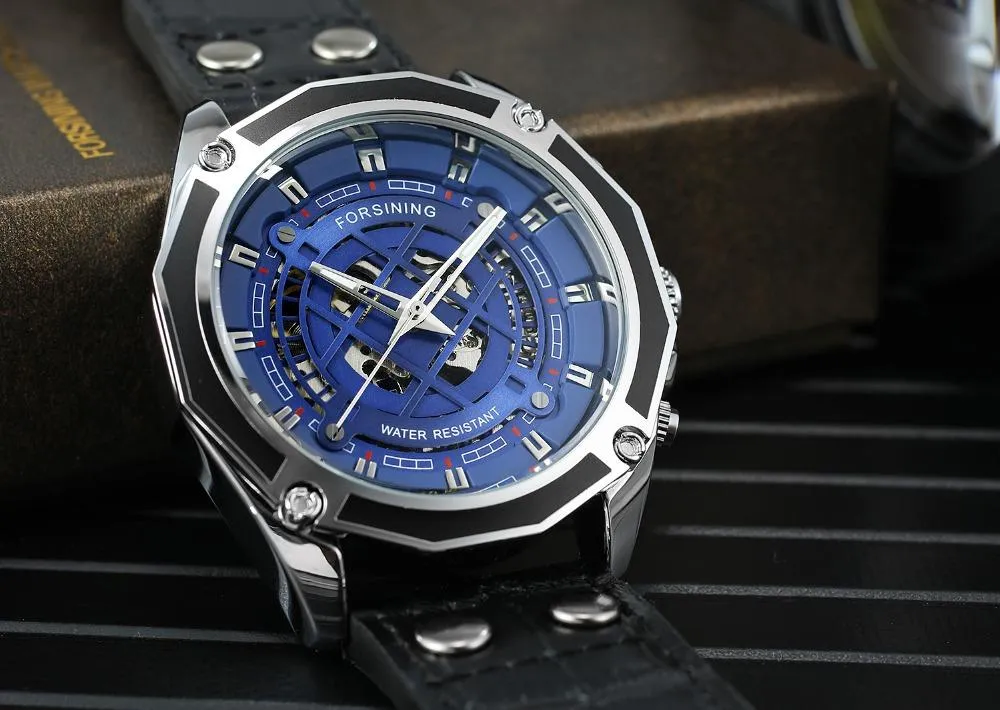 Automatic Self-Wind Luxury Men's Trendy Watch with Genuine Leather Strap