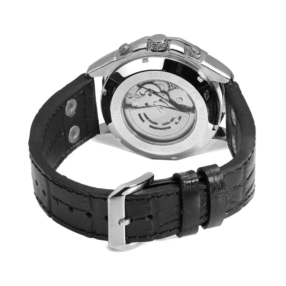 Automatic Self-Wind Luxury Men's Trendy Watch with Genuine Leather Strap