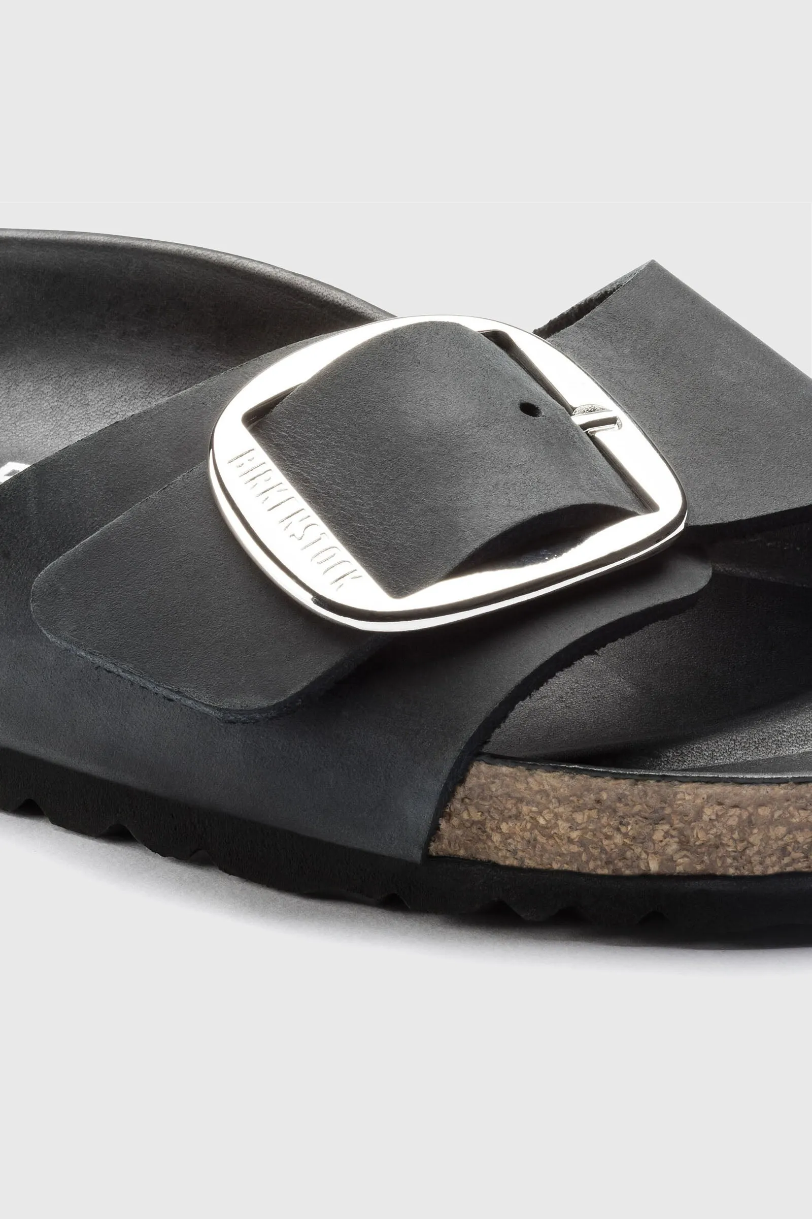 Birkenstock Ciabatta Madrid Big Buckle Pelle Oliata Nero Donna