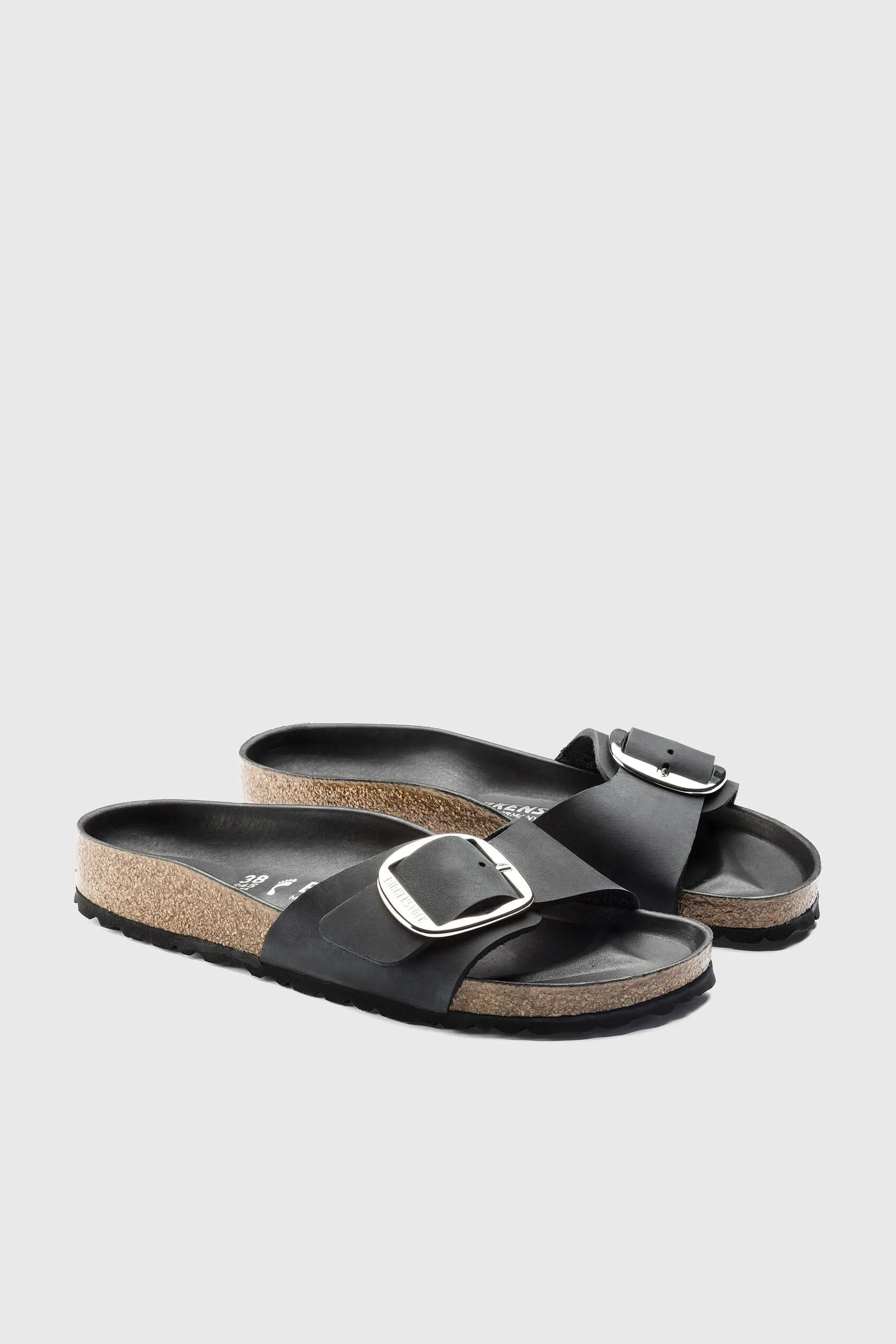 Birkenstock Ciabatta Madrid Big Buckle Pelle Oliata Nero Donna