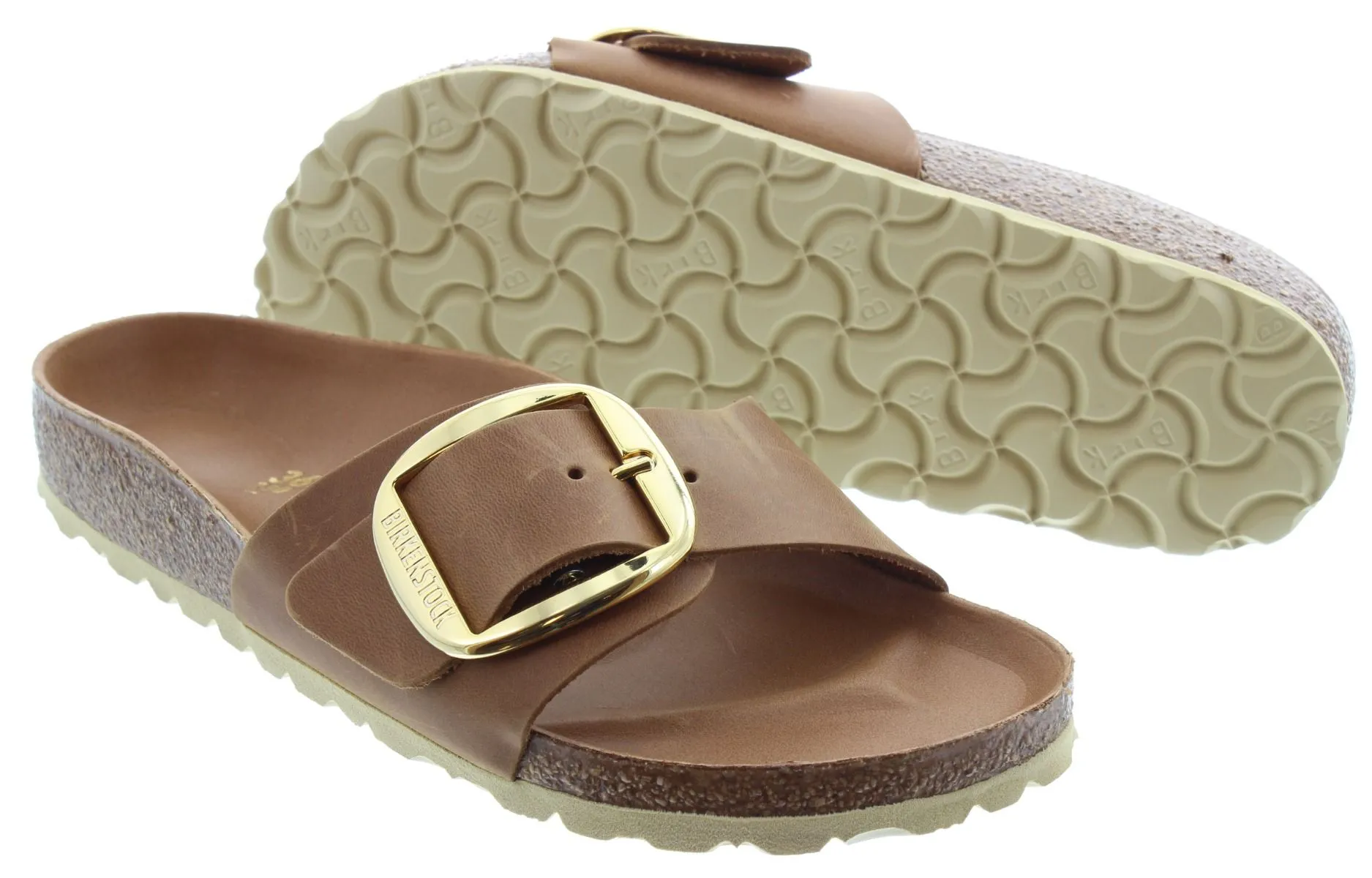 BIRKENSTOCK Ladies Madrid Big Buckle Sandals In Oiled Cognac Leather