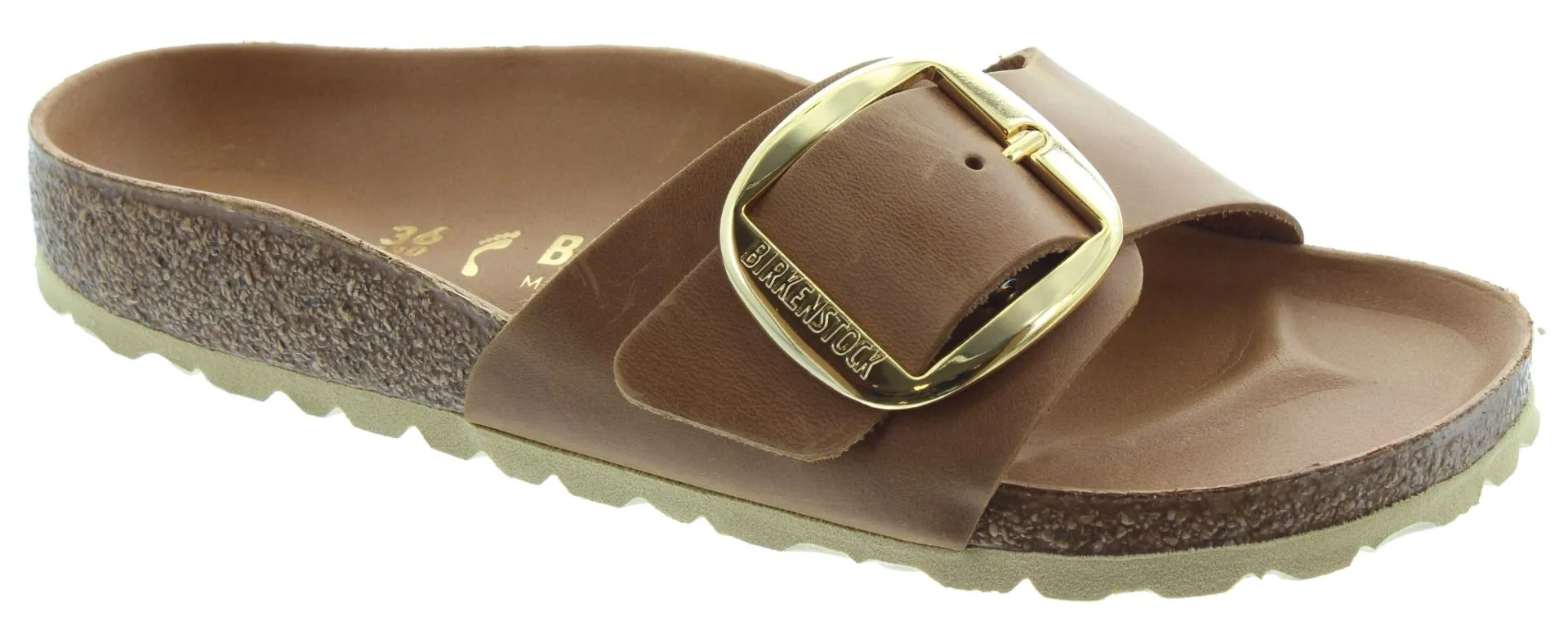 BIRKENSTOCK Ladies Madrid Big Buckle Sandals In Oiled Cognac Leather