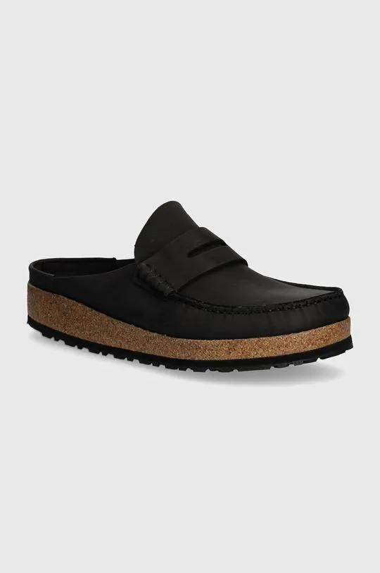 Birkenstock leather sliders Naples men's black color 1025040