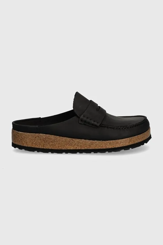 Birkenstock leather sliders Naples men's black color 1025040