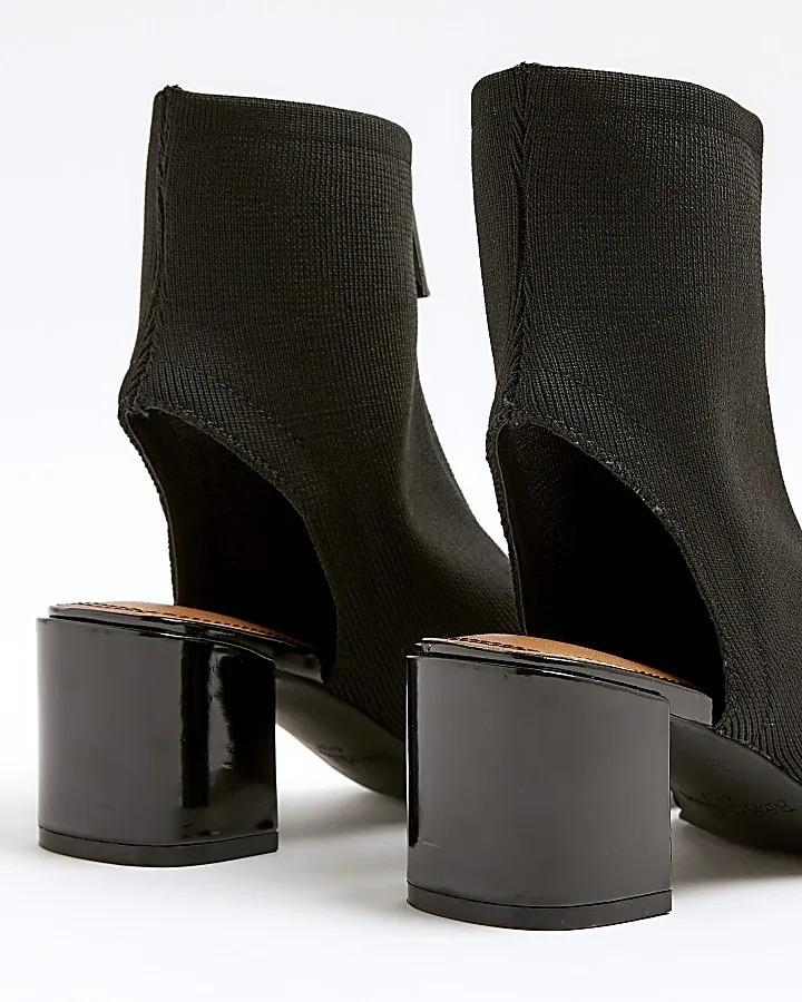 Black Knit Heeled Shoe Boots