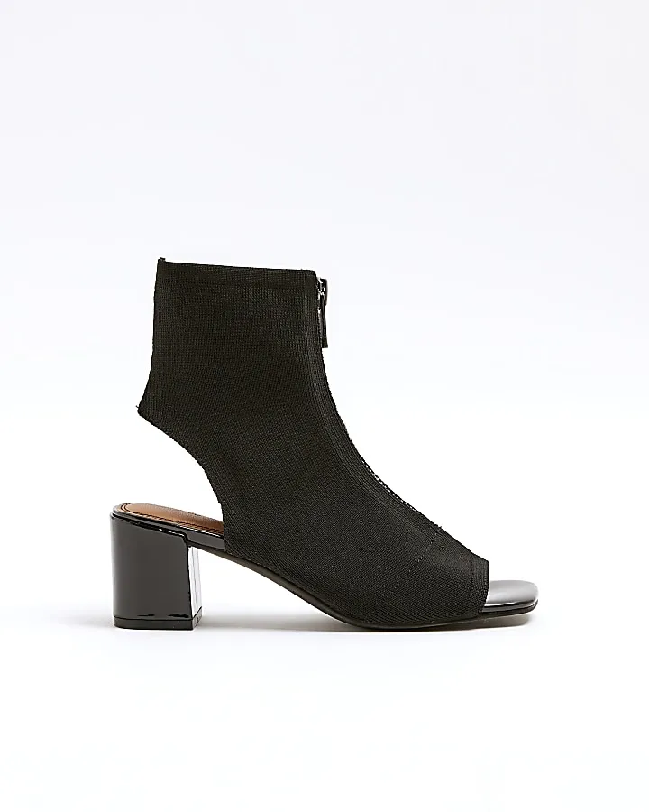 Black Knit Heeled Shoe Boots