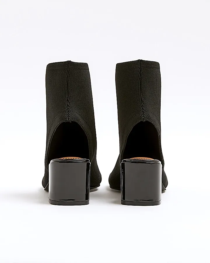 Black Knit Heeled Shoe Boots