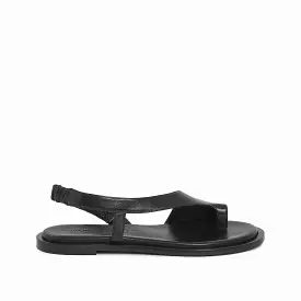 Black women's leather flip flop sandal