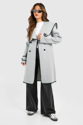 Blanket Stitch Belted Wool Look Coat