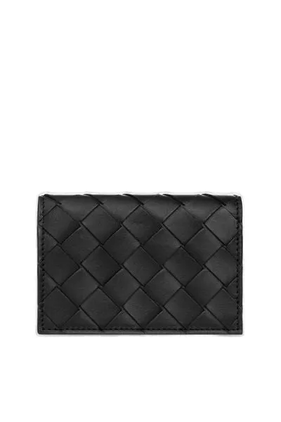 BOTTEGA VENETA Elegant Woven Raffia Card Case with Leather Accents - 11cm x 7.5cm