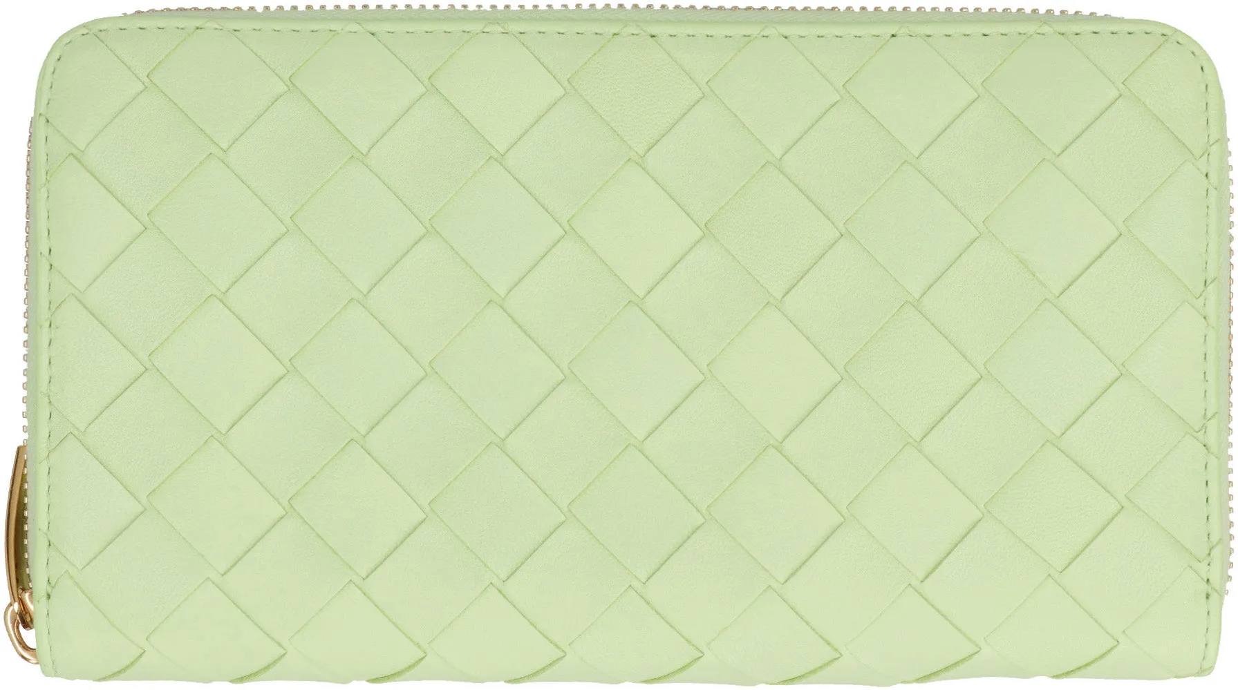 BOTTEGA VENETA Green Woven Leather Zip Around Wallet for Women