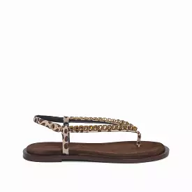 Brown women's printed suede flip flop sandal