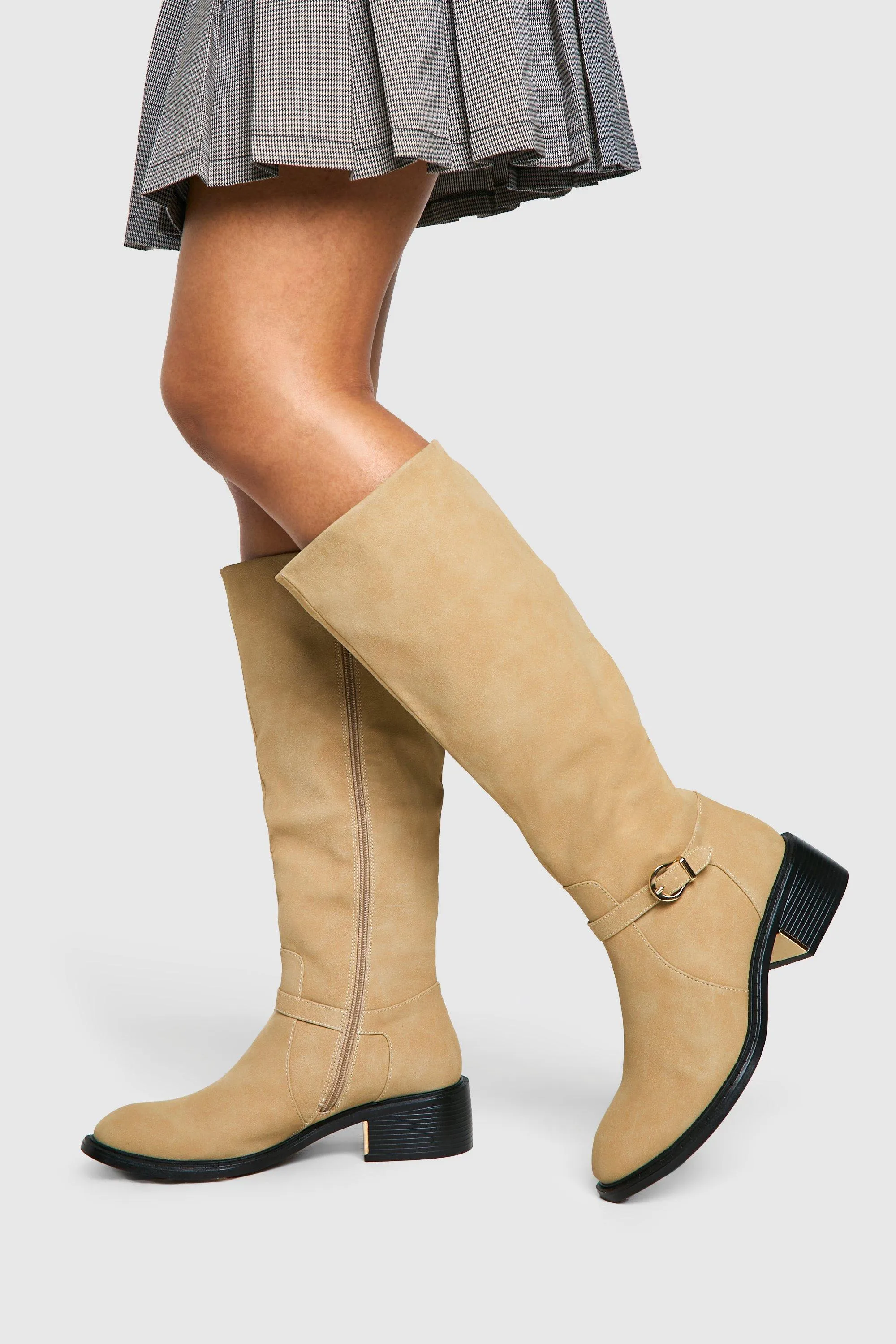 Buckle Detail Knee High Riding Boots