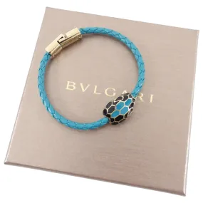 Bvlgari Turquoise Green Serpenti Snake Woven Leather Bracelet