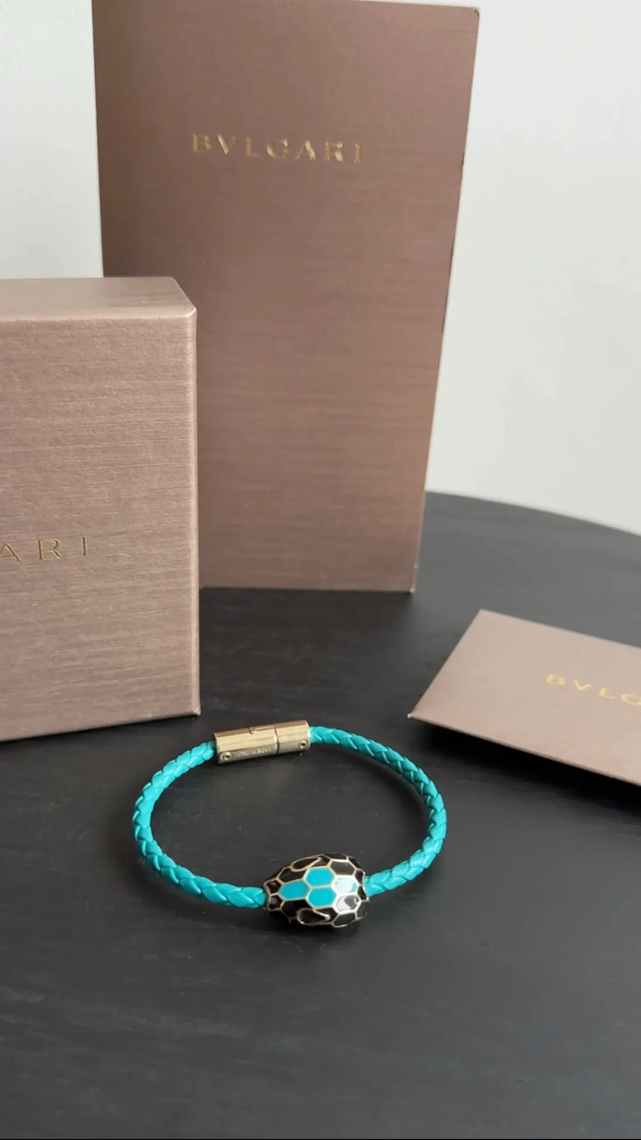 Bvlgari Turquoise Green Serpenti Snake Woven Leather Bracelet