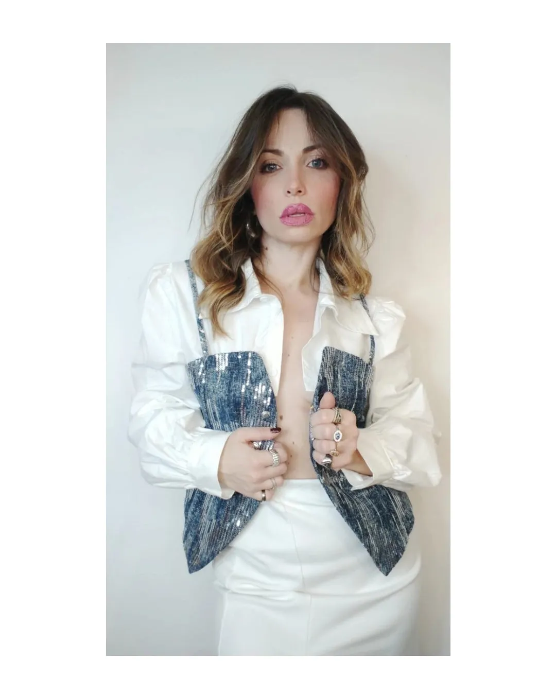 Camicia 100% cotone con bustier jeans e paillettes!