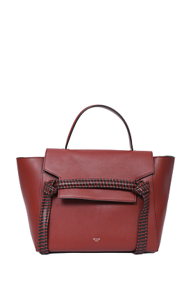 Celine Burgundy/Black Leather Woven Belt Bag with Detachable Strap