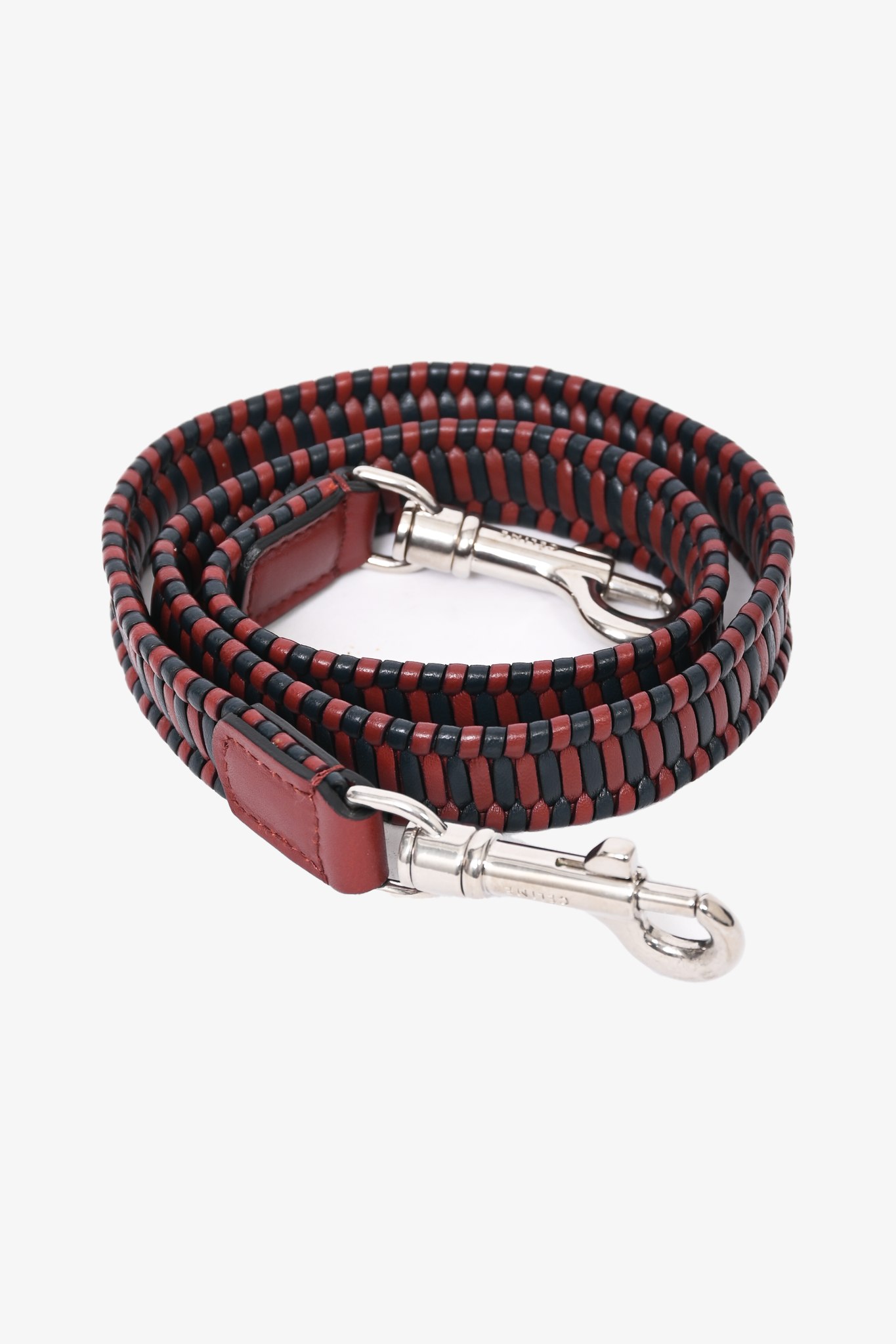 Celine Burgundy/Black Leather Woven Belt Bag with Detachable Strap