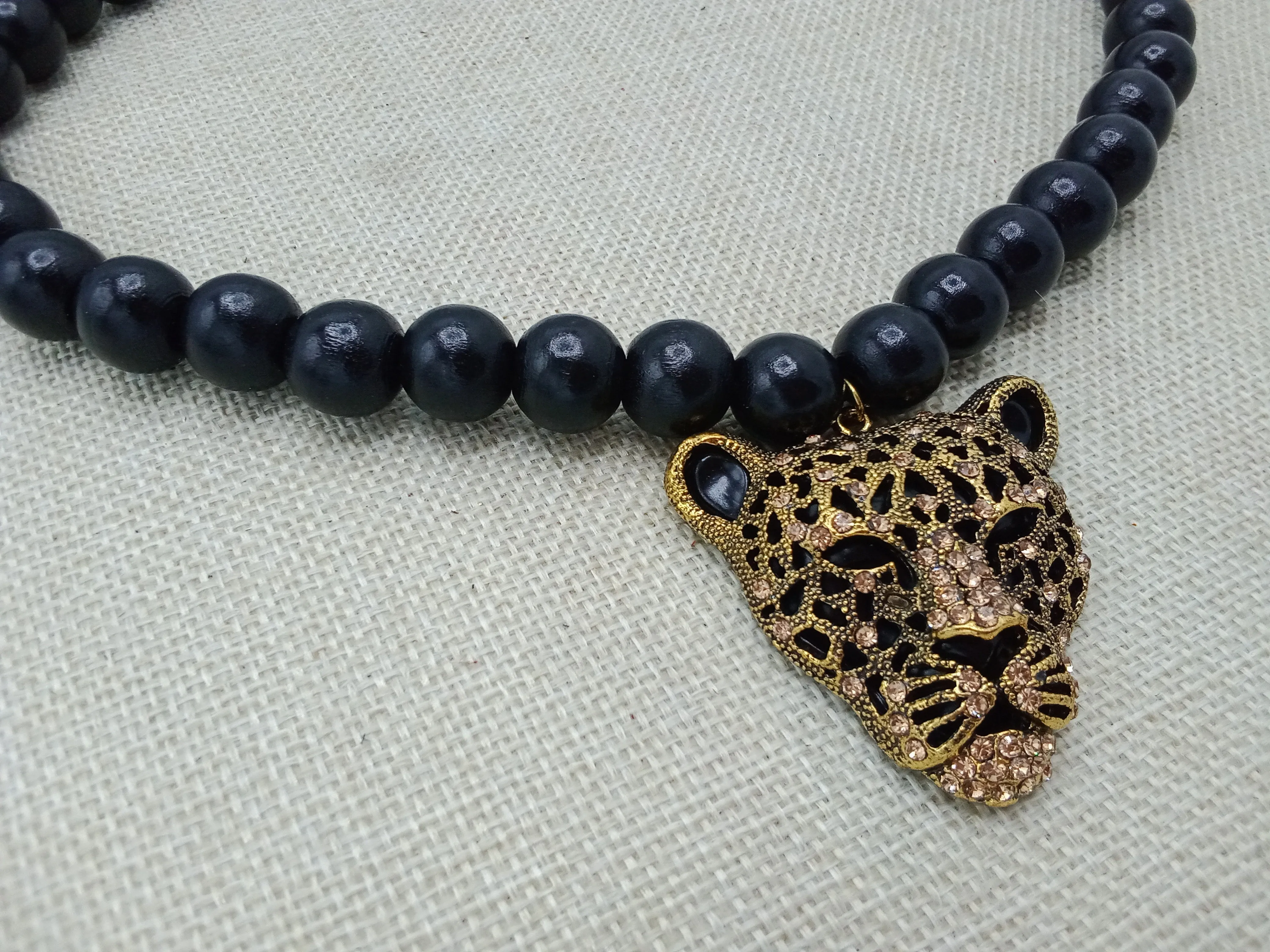 Cheetah Necklace Panther Black Gold Beaded Jewelry Men