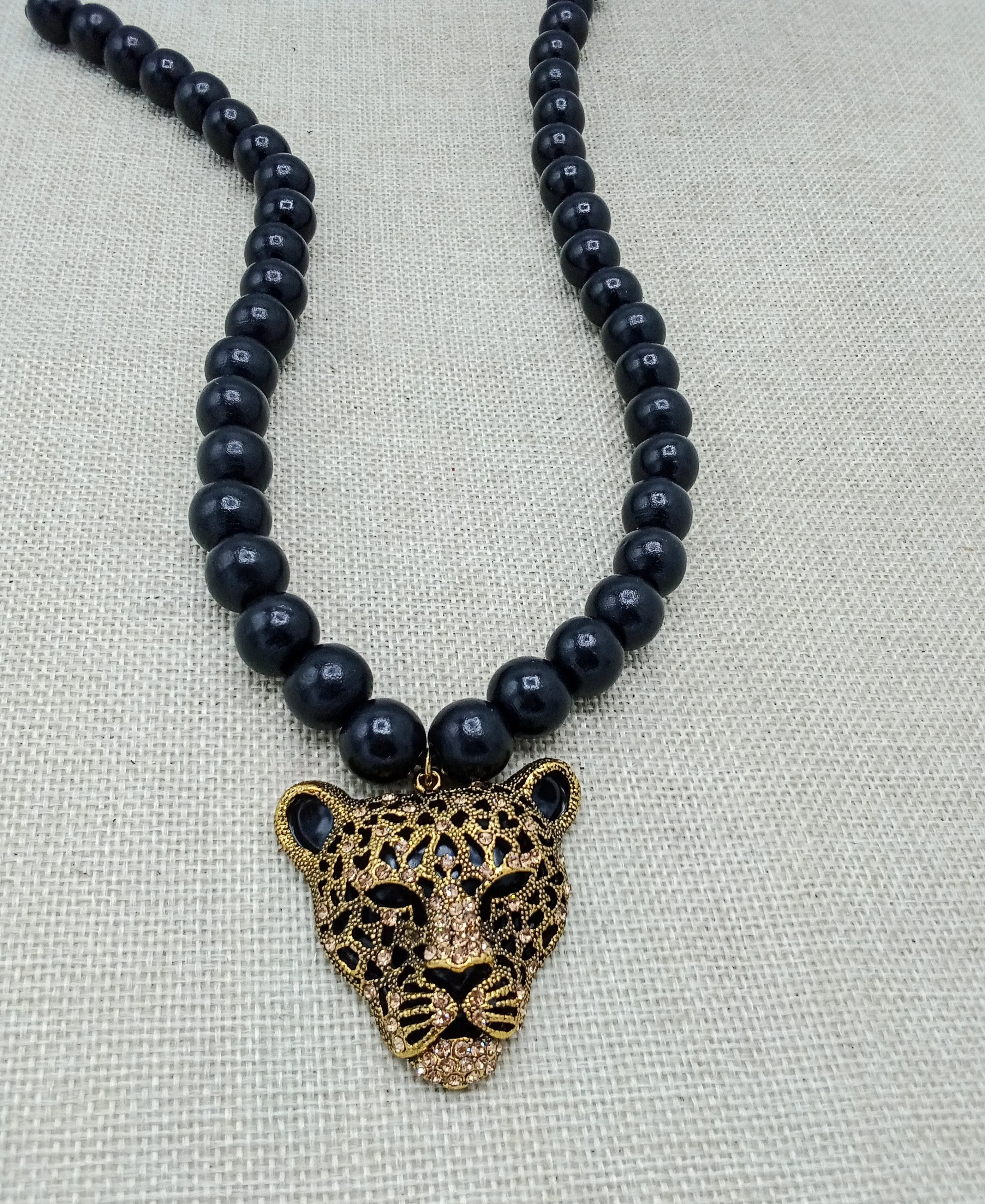 Cheetah Necklace Panther Black Gold Beaded Jewelry Men