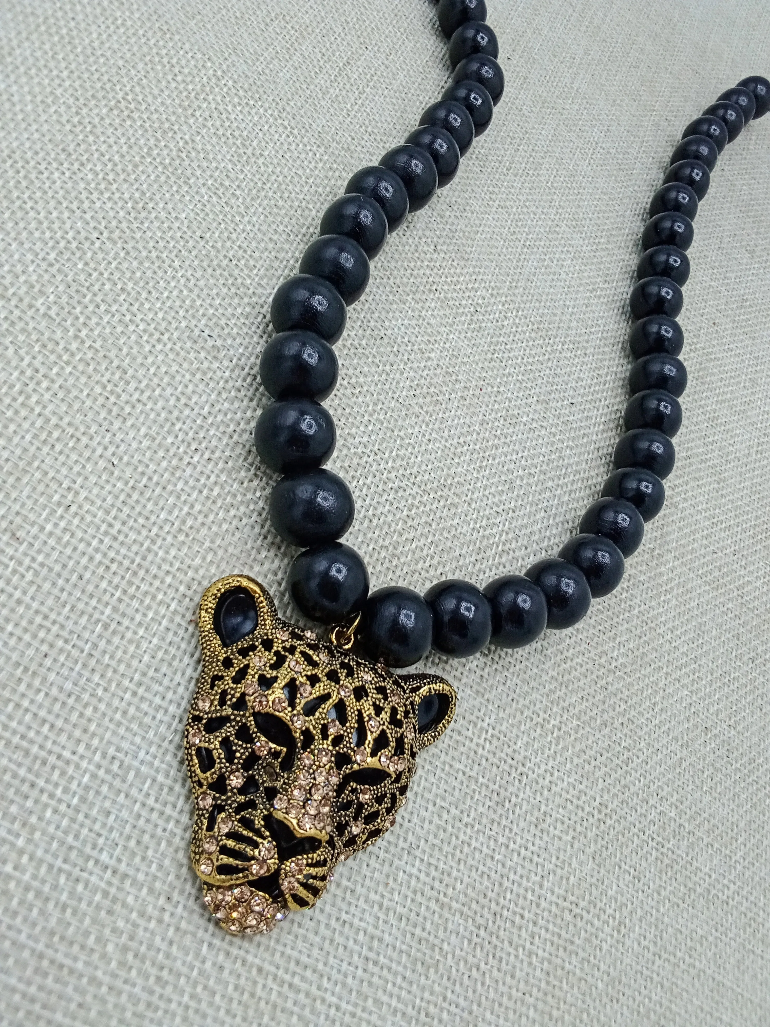 Cheetah Necklace Panther Black Gold Beaded Jewelry Men