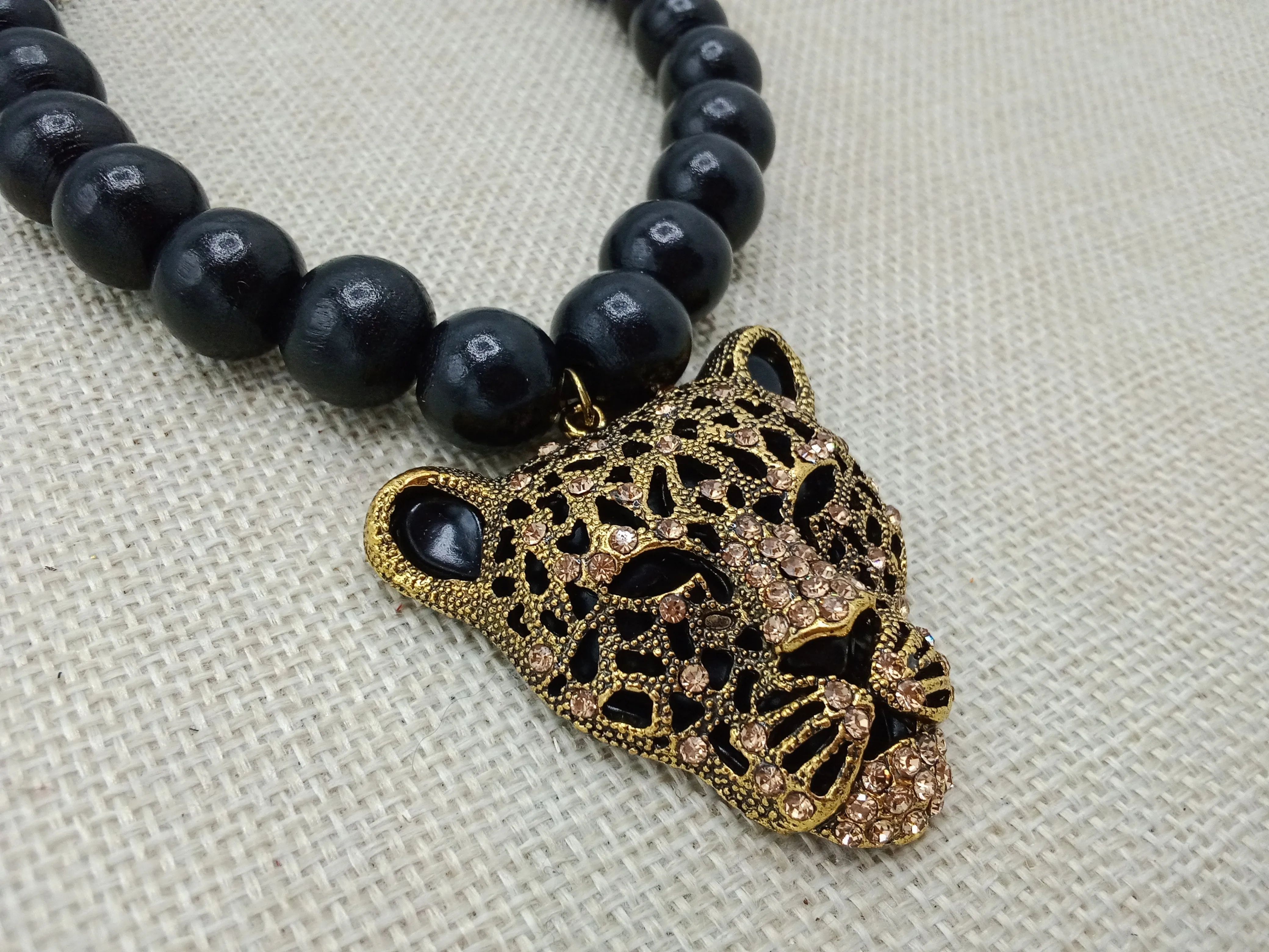 Cheetah Necklace Panther Black Gold Beaded Jewelry Men