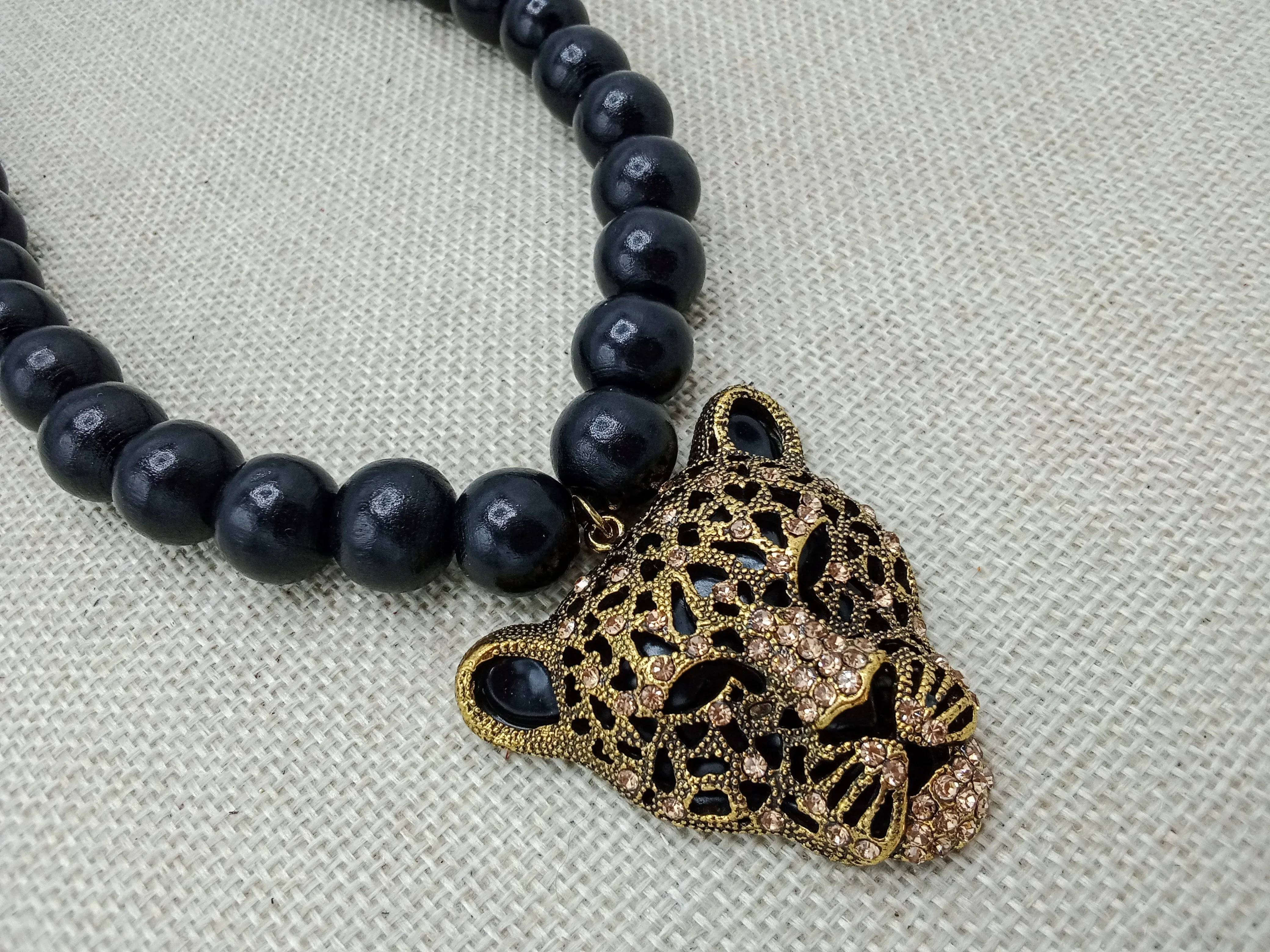 Cheetah Necklace Panther Black Gold Beaded Jewelry Men