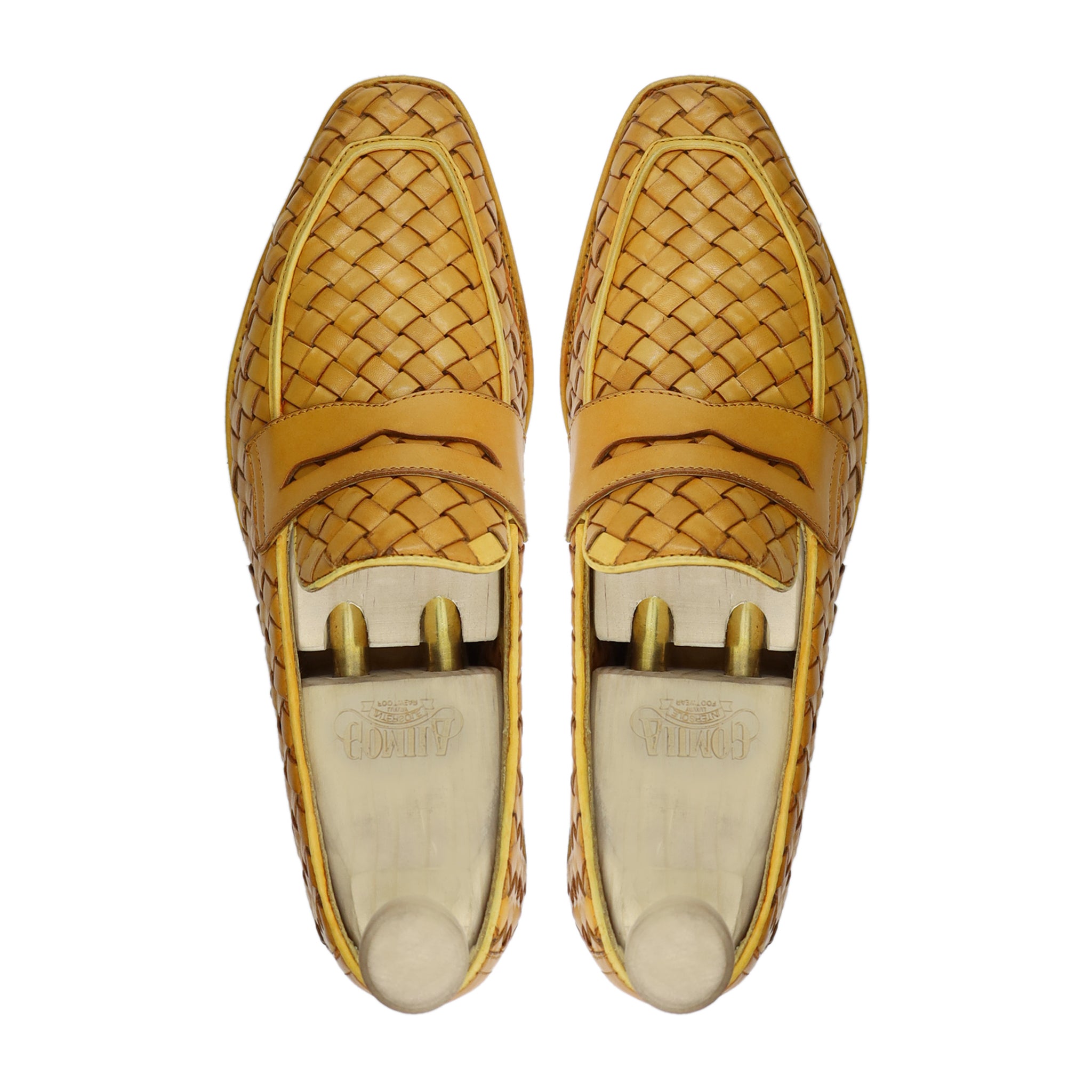 Coral - Men's Yellow Handmade Woven Leather Loafer